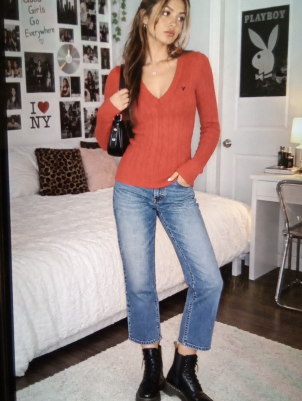 American Eagle Outfitters Cable Knit Y2k Inspired Wool Blend Sweater Preppy M